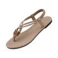 thumbnail image 2 of Norvail Elegant Fashion Camel Color Thong Flat Cute Sandals for Women Strappy Flat Sandals Dressy Open Toe Ankle Strap Summer Beach Thong Slides Vacation Shoes, 2 of 7