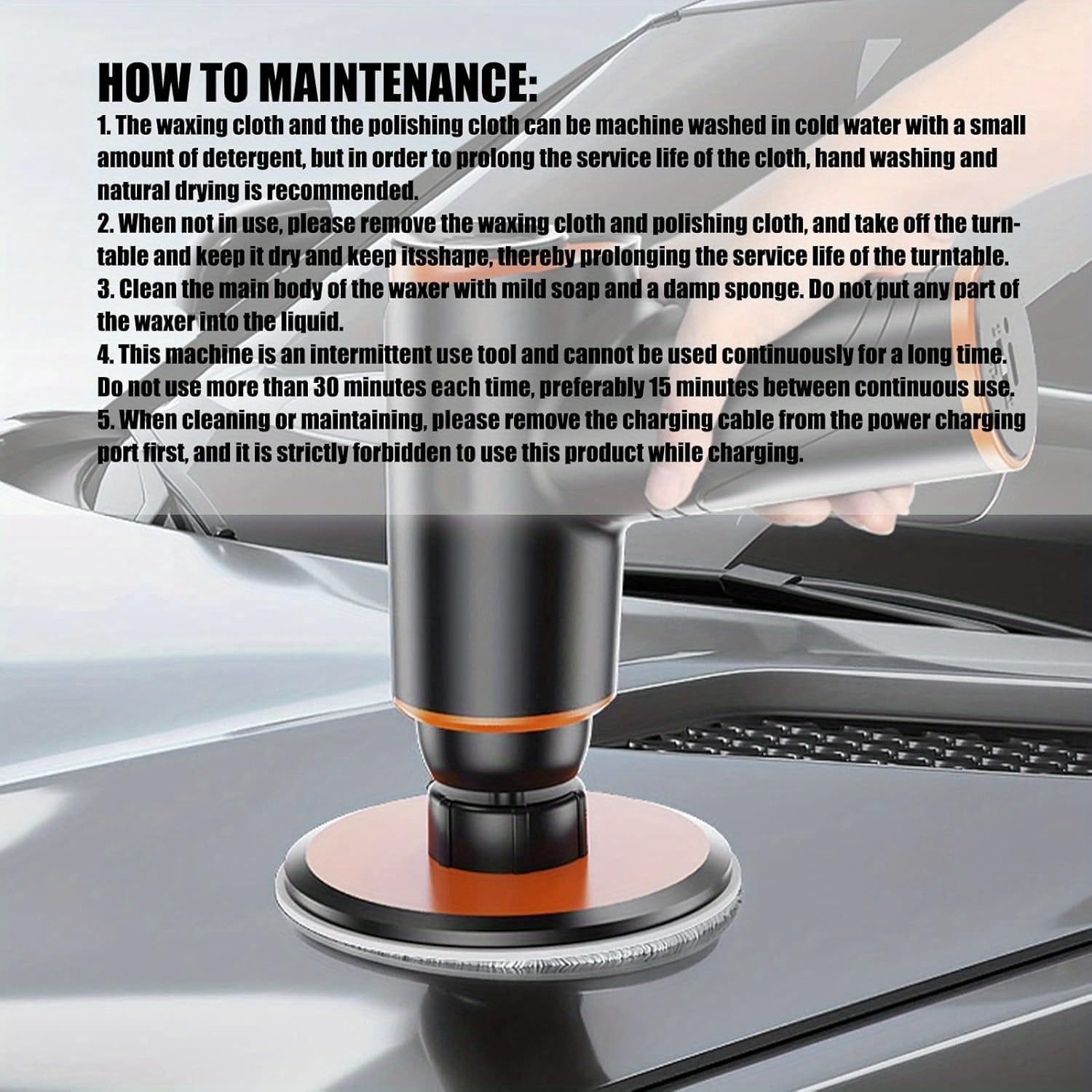 Cordless Car Polisher Kit, USB Rechargeable Electric Polishing Tool with 7 Buffing Bonnets, 2-Speed Waxing & Detailing Kit for Car Maintenance