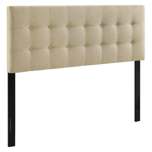 Drevy Emily Tufted Button Linen Fabric Upholstered Full Headboard in Beige