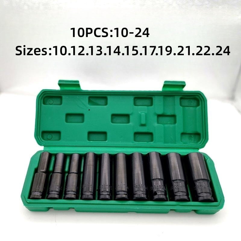 10pcs 1/2" Drive Metric Impact Socket Set Universal Socket Metric Drive Deep Socket Set Wrench for Air Pneumatic Repair Tools