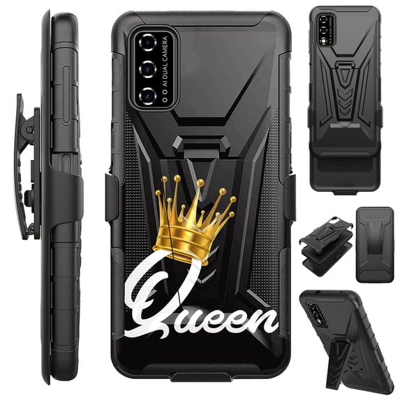 Compatible with T-Mobile REVVL V 4G (2021) Hybrid Luxguard Holster Phone Case Cover (Queen Crown)