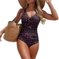 thumbnail image 2 of Minjewel Women's Tight Printed One-Piece Swimsuits, Cross Front Design & Tummy Control, Fashion Bathing Suit for Beach & Pool Vacation,Hot Pink 2XL, 2 of 7