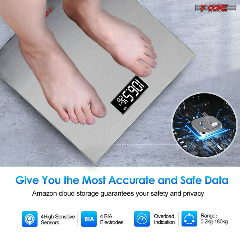 Rechargeable Digital Scale for Body Weight, Precision Bathroom Weighing  Bath Scale, Step-on Technology, High Capacity - 400 lbs. Large Display 5  Core BS 02 R SLV 