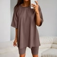 thumbnail image 3 of Workout Sets for Women Shorts Short Sleeve Crewneck Oversized T Shirt and Legging Shorts 2 Piece Matching Set Gym Yoga Set, 3 of 6