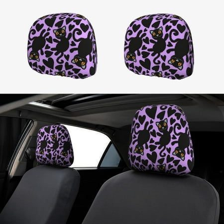 2 PCS Car Headrest Cover Cartoon Black Cats Soft Car Seat Head Rest Cover Protector Interior Car Accessories Seat Covers for Cars Truck Auto Only Covers