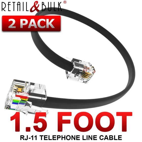 ( 2 Pack ) 1.5 Feet Short Telephone Cable Rj11 (6P4C) 18 Inch Phone Line Cord