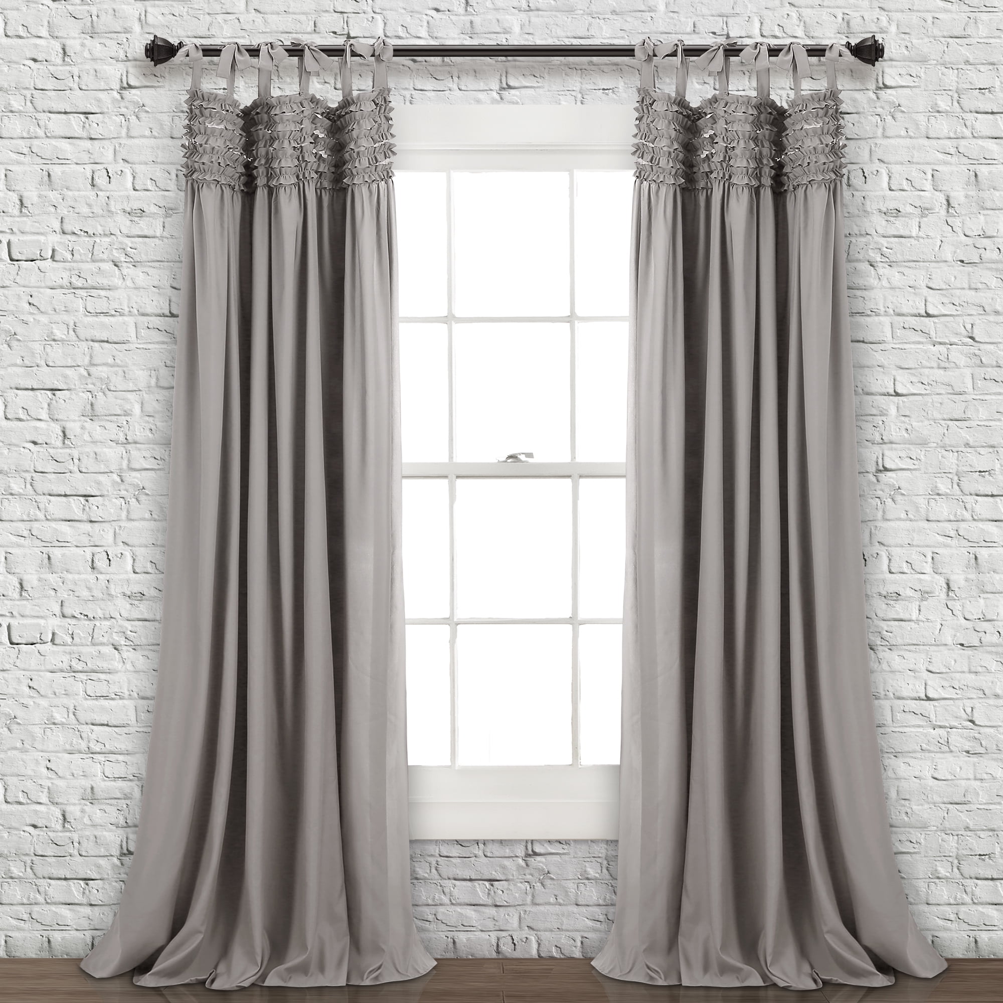 Lydia Ruffle Window Curtain Panels Gray Set 40x84
