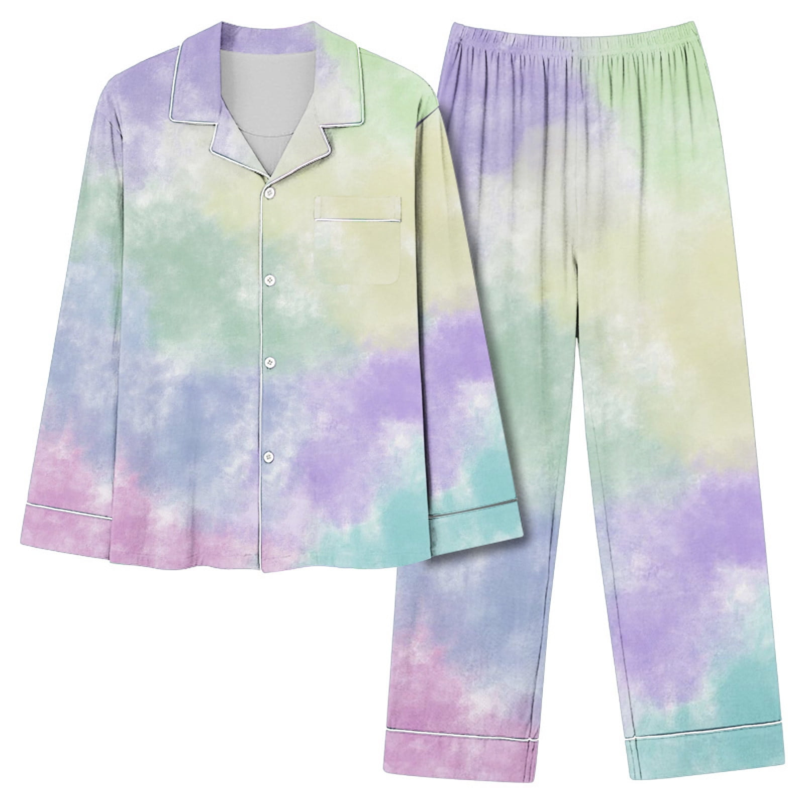 Yuyuzo Womens Tie-Dye Pajamas Sets Long Sleeve Lapel Button down