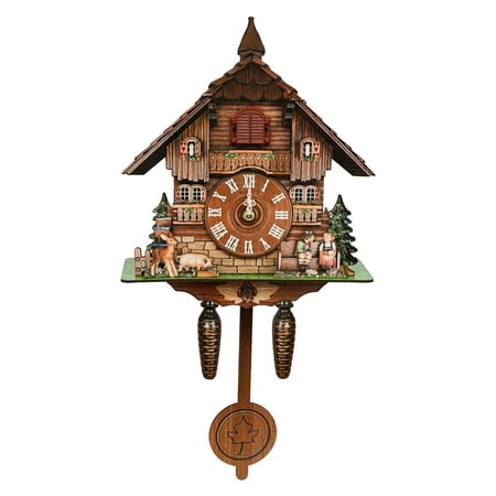 Peakora Retro Cuckoo Wall Clock Antique Wood Cuckoo Birdhouse Clock Wooden Hanging Pendulum Clock Auto Swing Bell Pendulum Home Decor