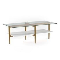 HomeRoots 47" Gold Glass And Steel Coffee Table With Shelf