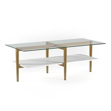HomeRoots 47" Gold Glass And Steel Coffee Table With Shelf