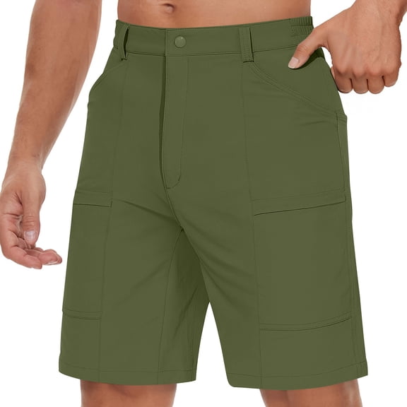 Men's Hiking Cargo Shorts Quick Dry Lightweight Golf Shorts Casual Work Outdoor with 5 Zipper Pockets Wide Leg Elastic Waist Short Pants 2026 Summer Beach Vacation Outfits