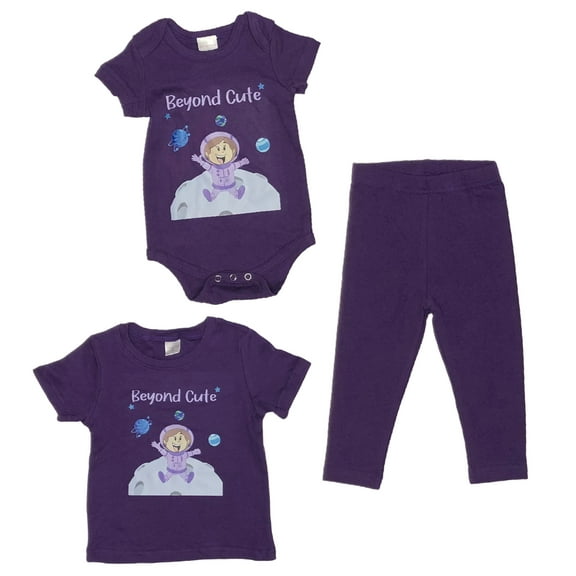 Beyond Cute - Baby Girl Astronaut 2-Piece Clothing Set | Onesie Bodysuit or T-shirt with matching Leggings | Short Sleeve | Cotton | Baby Shower Gift | 0-36 months