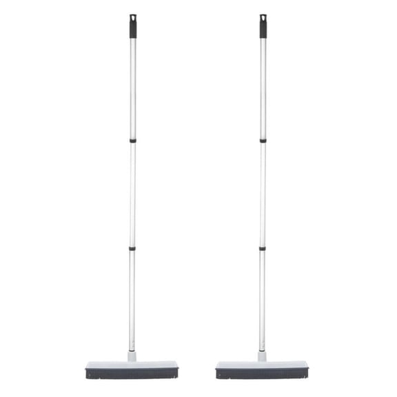 Rubber Bristle Floor Broom, Salon Squeegee & Rug Rake for Human Hair, Pet Hair, Fur, Lint, and Liquid, with 3-Part Handle, Grey, 2 Pack, by Superio
