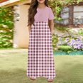 thumbnail image 2 of Girls Summer Sundress Plaid Maxi Dress Short Sleeve Casual Summer Dresses with Pockets Perfect for Parties & Daily Wear ,Sie:140, 2 of 6