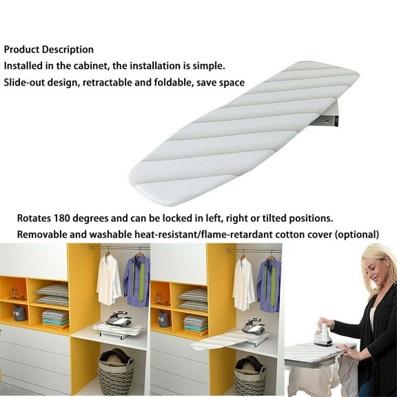 180° Rotating Retractable Ironing Board Closet Pull-Out in The Cabinet, Wall-mount Foldable