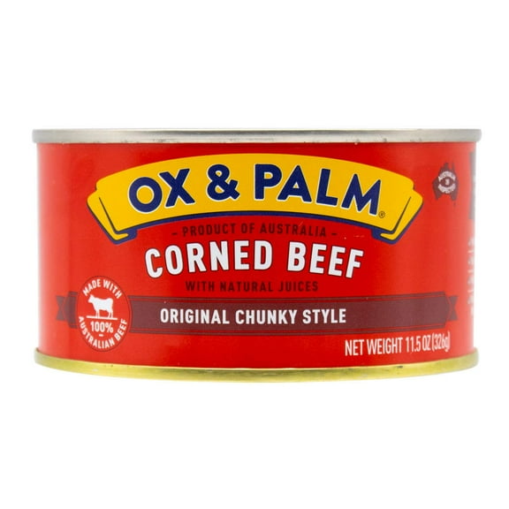 Ox & Palm Premium Grass-Fed Corned Beef, Original Flavor, 11.5 oz Can, No Hormones or Antibiotics, Chunky & Juicy, Australian Beef
