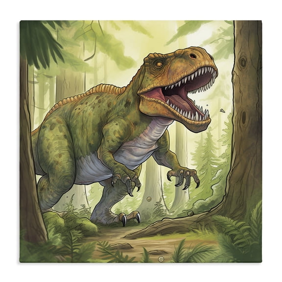 Stupell Industries Contemporary Roaring Dinosaur Scenery Canvas Art, 17 x 17, by Wumples