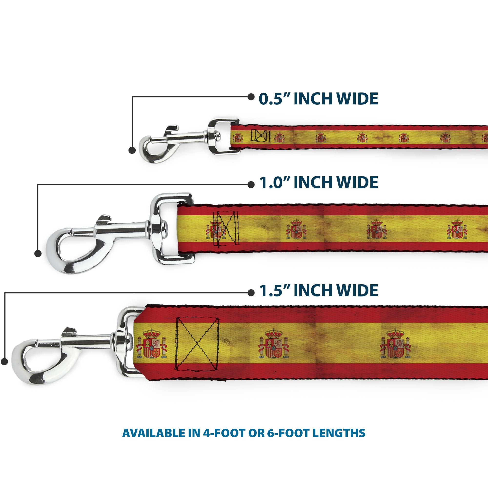 Buckle-Down Pet Leash, Dog Leash, Spain Flag Continuous Vintage, 6 Feet Long 1.0 Inch Wide