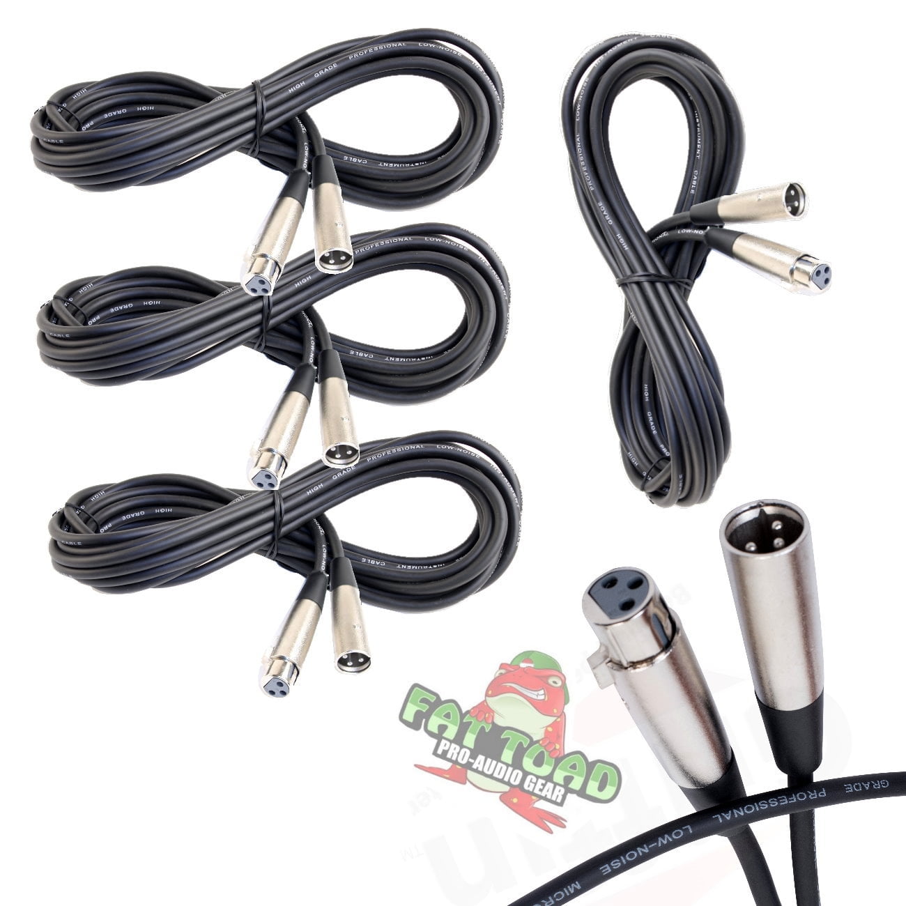 Microphone Cables by Fat Toad (4 Pack) 20ft Pro Audio XLR Mic Cord