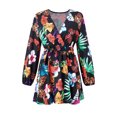 thumbnail image 4 of Pompotops Robes Mini à Volants Imprimé Floral Manches Longues Col en V Décontracté pour Femmes, 4 of 5