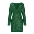 thumbnail image 6 of qolati Women's Sequin Bodycon Dresses Long Sleeve Deep V Neck Mini Wrap Dress Elegant Glitter Ruched Evening Gown Party Cocktail Dress, 6 of 6