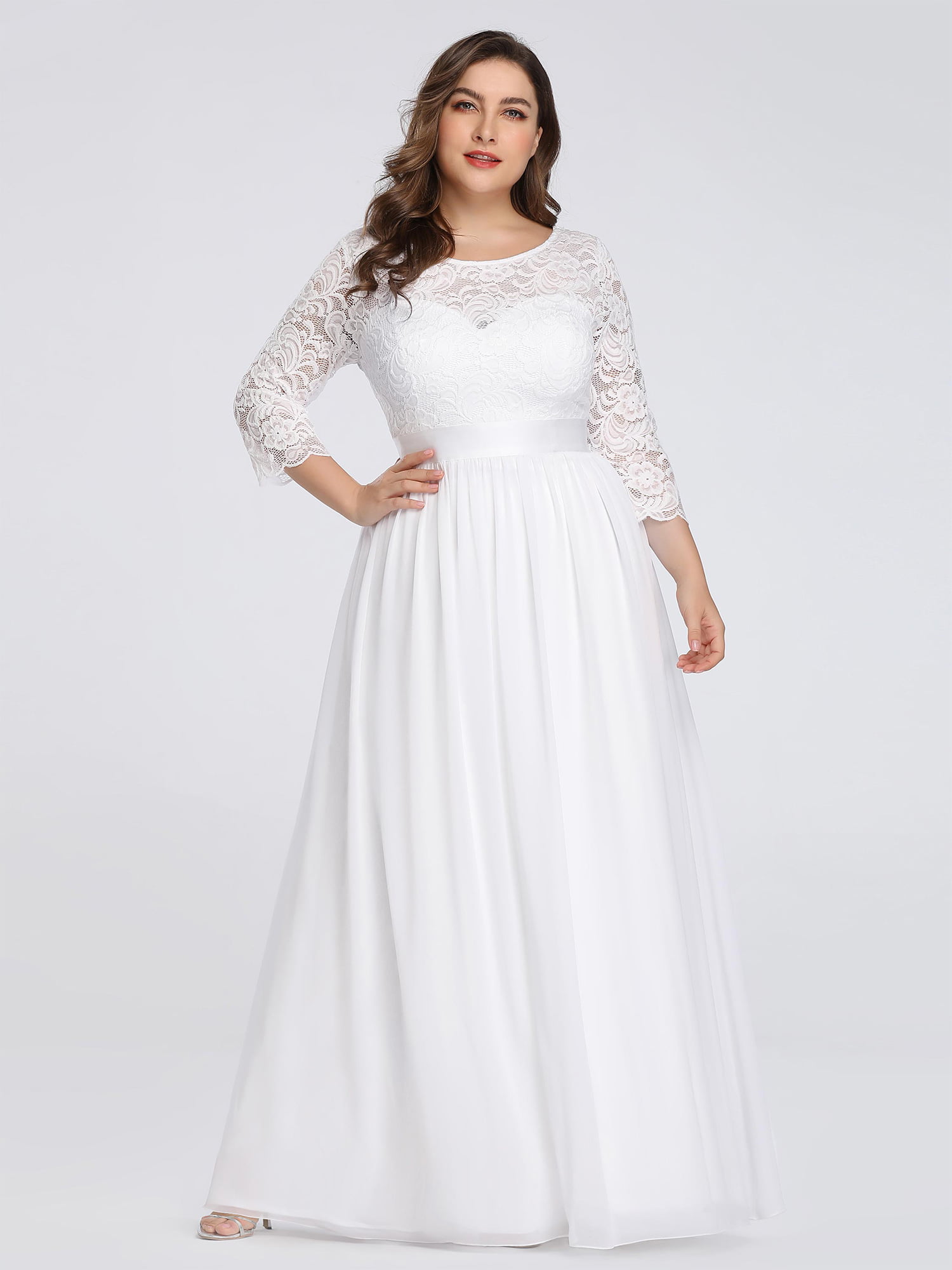Ever-Pretty Women's Plus Size A-Line 3/4 Lace Sleeves Chiffon Long Formal Evening Party Maxi Dress 7412PZ