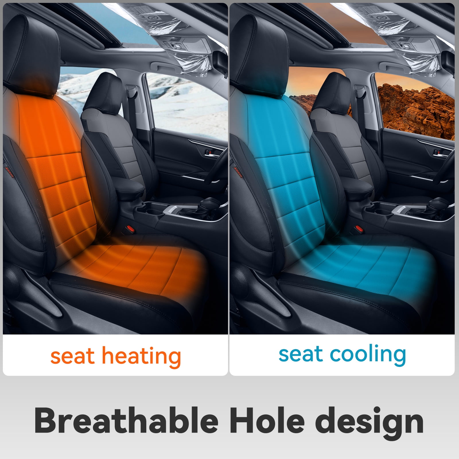 Coverdream Custom Fit RAV4 Car Seat Covers for Toyota RAV4 LE 2013 2014 2015 2016 2017 2018 (NOT for Hybrid) - Leatherette (Black/Gray,Full Set)