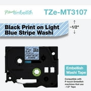 Brother P-touch Embellish 12 mm Black Print on Blue Stripe Washi Tape TZeMT3107