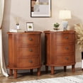 thumbnail image 3 of Finmind 3-Drawer Nightstand, Fully Assembled Oval Bedside Table with Storage, Walnut, 3 of 7