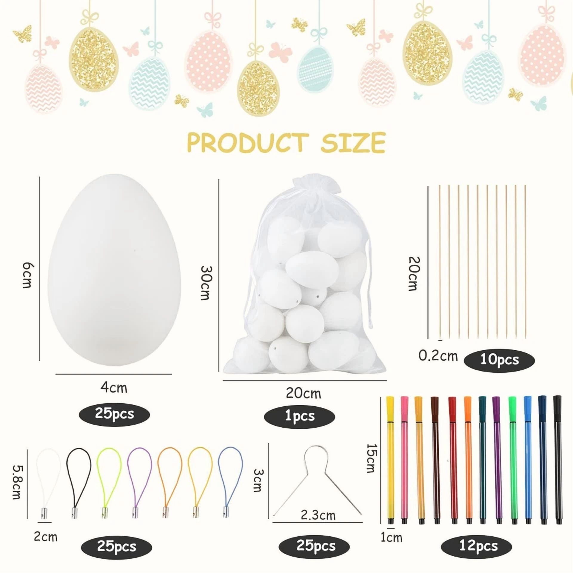 CIRCLE- Pack Of 25 Easter Decorative Eggs, 6 Cm Eggs, Easter Decoration, Decorative East