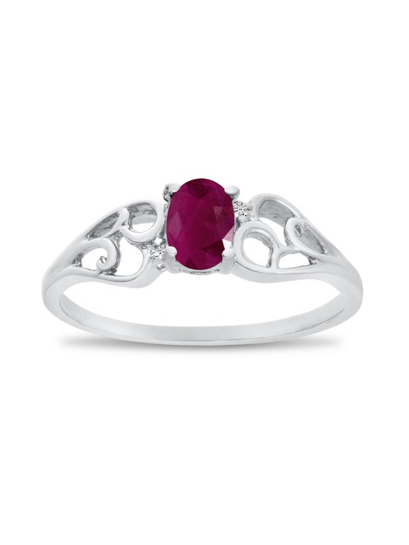 10k White Gold Oval Ruby And Diamond Ring