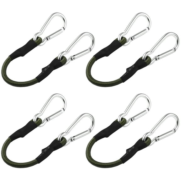 Onaparter 4 Pcs Bungee Cords with Hooks Outdoor Clotheslines Heavy Duty Carabiner Luggage Sports Straps Lanyard （As Shown）