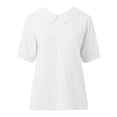 thumbnail image 4 of TINZ T-Shirt Rétro Mode Femme Couleur Unie Ample Col Rabattu T-Shirt Court Manches Longues T-Shirt Manches Longues Femme Course T-Shirt Manches Courtes Femme T-Shirt Été Athlétique Femme, 4 of 5