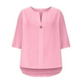 thumbnail image 6 of Delliss Women's 3/4 sleeve V Neck Cotton Linen Solid Color T-shirt Top S-2XL, 6 of 9
