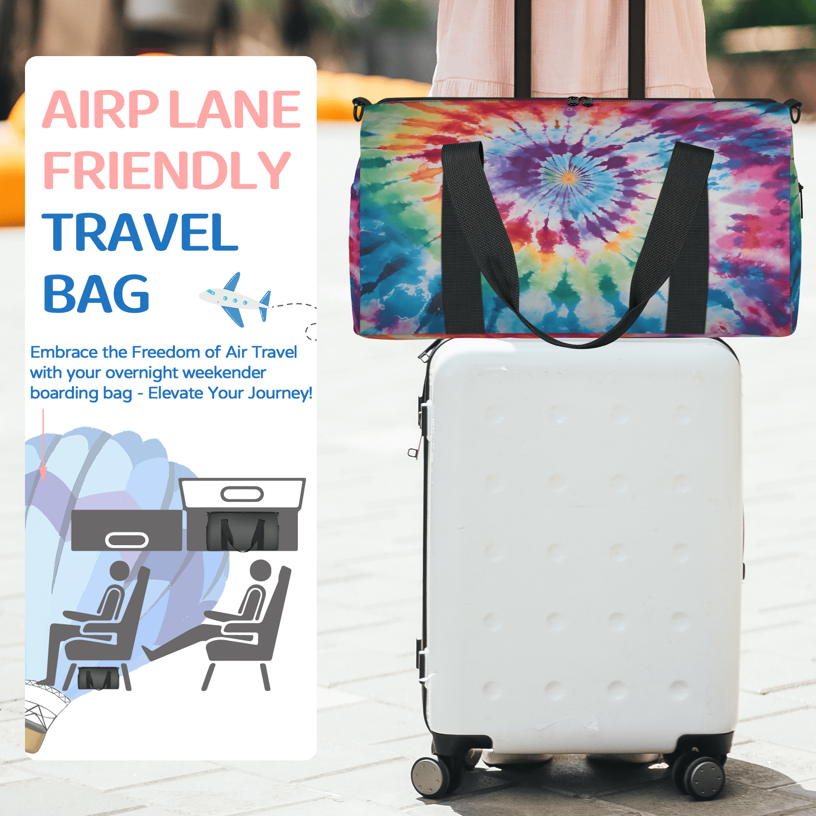 Herdesigns Tie Dye Rainbow Boho Hippie Gym Bag for Women, Duffle Bag for Travel Sport, Lightweight Waterproof Carry on Weekender Overnight Dance Yoga Workout Bags