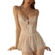 thumbnail image 2 of Camisón transparente de malla con tirantes finos y encaje para mujer, cuello en V, sin espalda, con lazo, lencería frontal, ropa interior con calzoncillos, color blanco, talla libre, 2 of 8