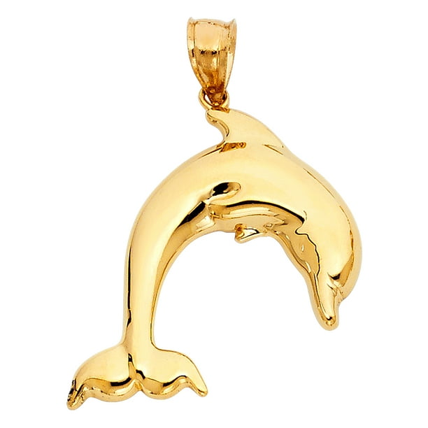 AA Jewels - Solid 14k Yellow Gold Dolphin Pendant 25mm X 25mm - Walmart ...