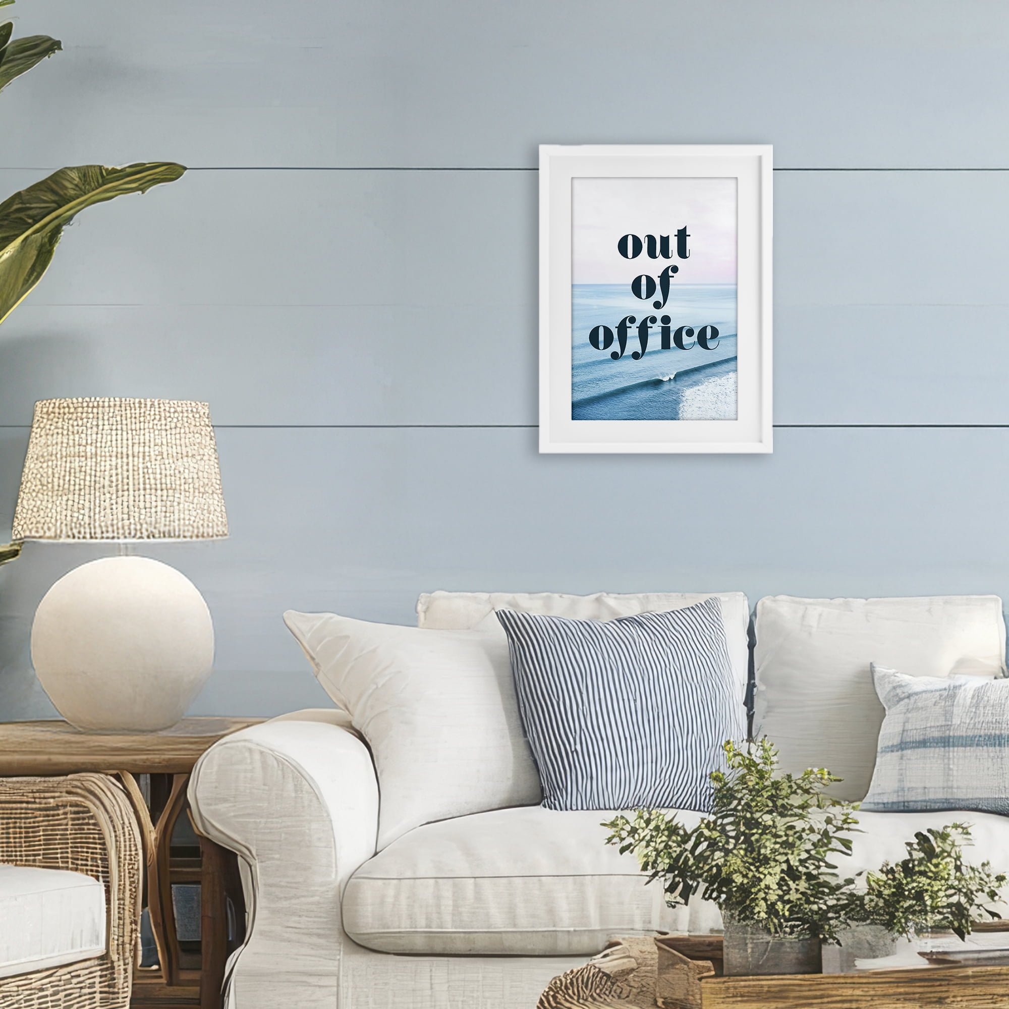 Out of Office Ocean Waves White Framed Print Under Glass, design by Lil' Rue