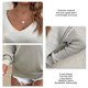 thumbnail image 5 of Cuello en V Manga larga Mangas recortadas de punto Color puro Transpirable Jersey de punto suelto Mujer para compras diarias Gris S, 5 of 6
