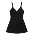 thumbnail image 7 of QUNYINEY Black Womens One Piece Swimsuits Tummy Control Modest Swim Dress Crew Neck with Skirt Ruched Swimsuit Sets, 7 of 7