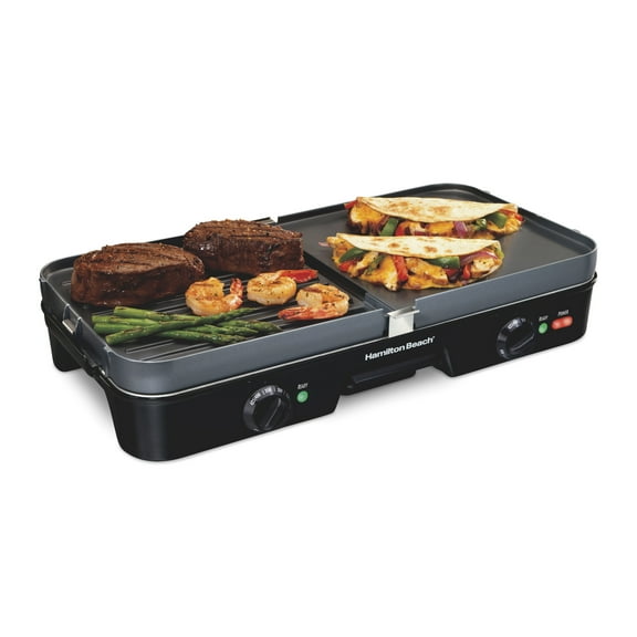 Hamilton Beach 3-in-1 Electric Griddle and Indoor Grill, Nonstick, Black