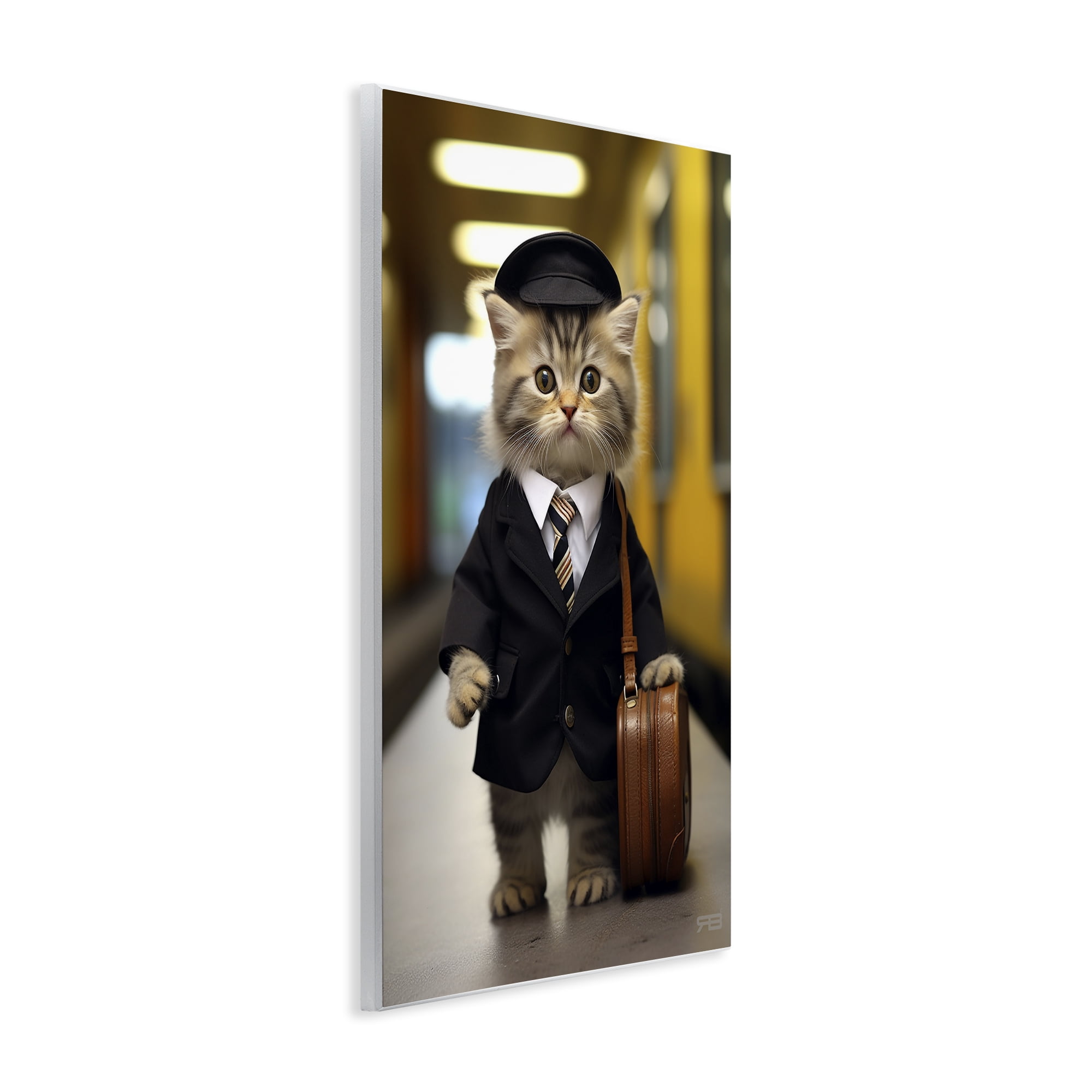 Stupell Industries Traveler Kitten & Briefcase Novelty Painting Unframed Art Print Wall Art, 13 x 19