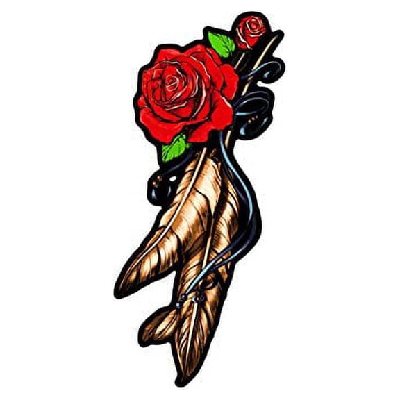 Feather & Roses, Embroidered Iron-on/Sew-on Rayon Patch - 2" x 5" - Officially Licensed Originals