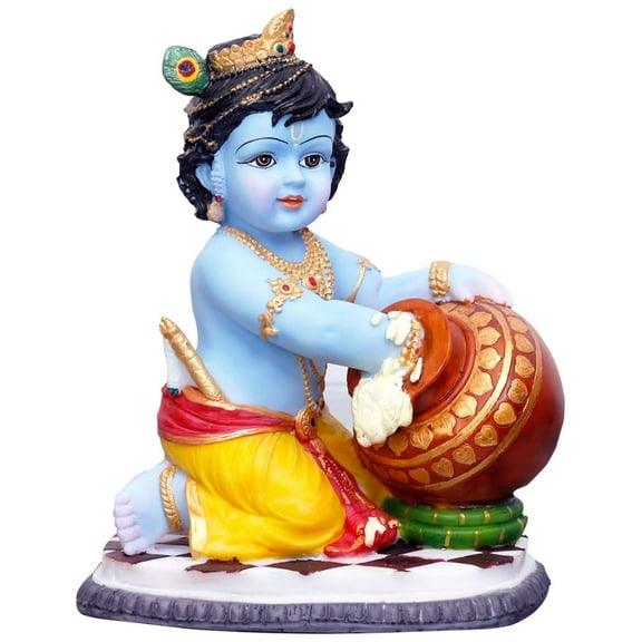 Sri Krishna Culture- Hand Crafted Big Krishna Murti with Maakhan Pot on Turban-Hindu God and Goddess Idol/Statue/Murti/Figurine(8")