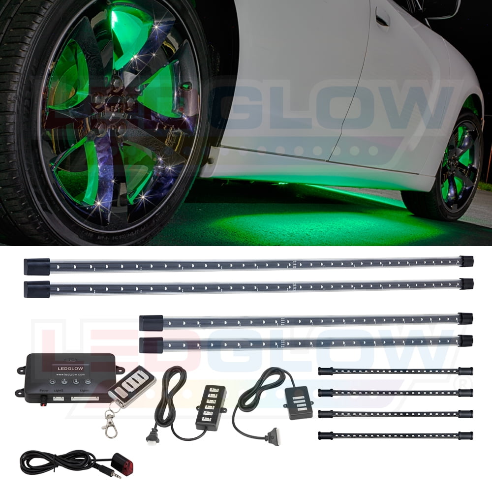 LEDGlow 4pc Green Wireless LED Underbody Underglow & 4pc Interior