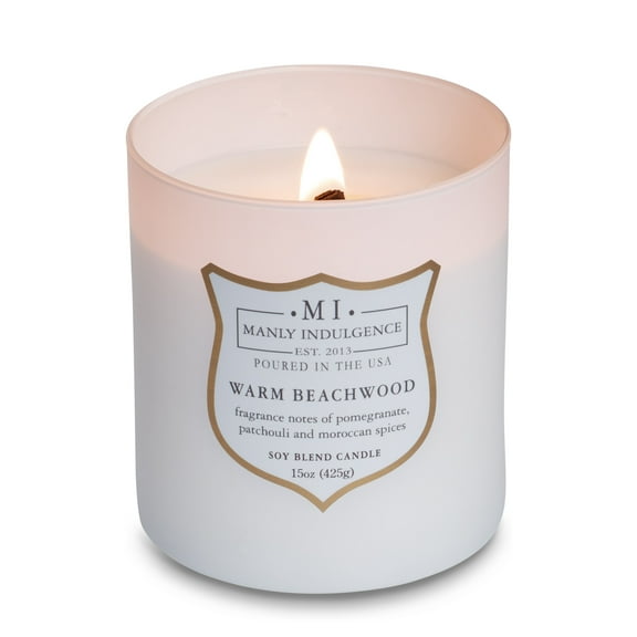 Manly Indulgence Warm Beachwood 15Oz Jar Candle, Wood Wick