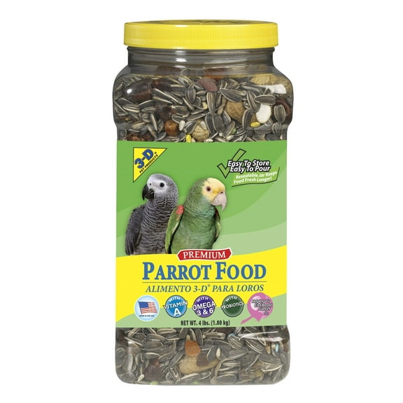 3-D Pet Products Premium Parrot Bird Food, Seeds, 4 lb. Stay Fresh Jar