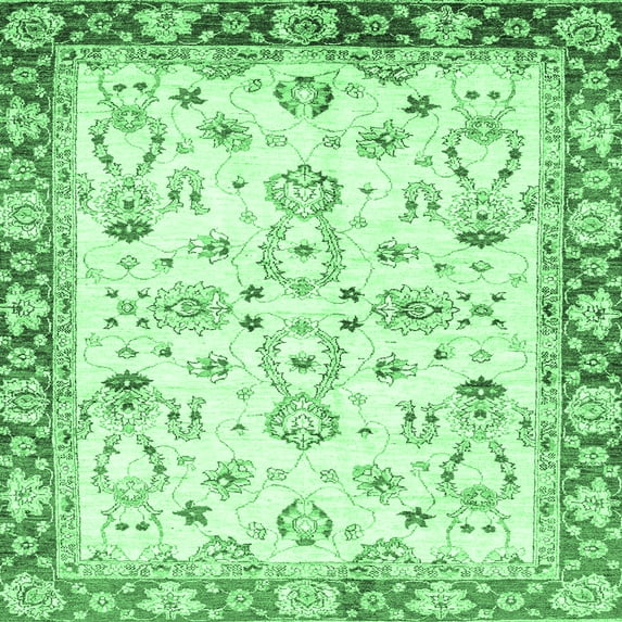 Ahgly Company Machine Washable Indoor Square Oriental Emerald Green Traditional Area Rugs, 7' Square