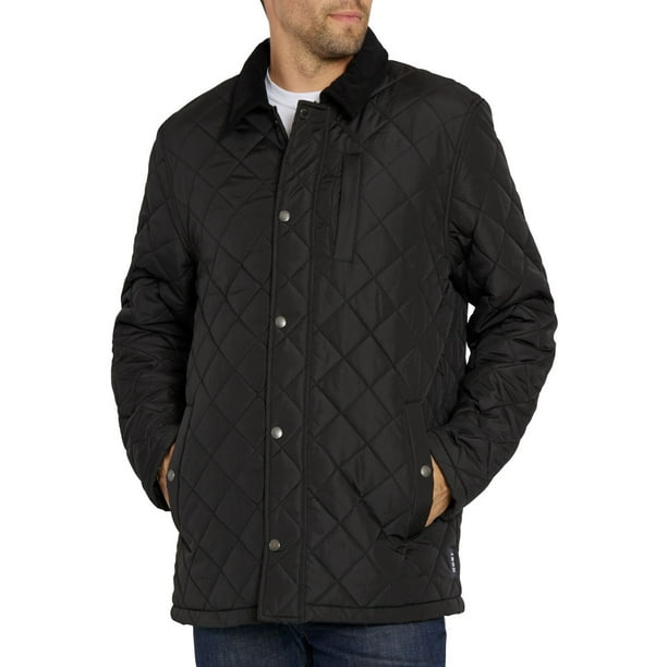 IZOD Men's Quilted Barn Jacket With Corduroy Collar Black XX-Large ...